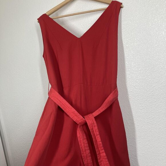 Everlane Jumpsuit Womens 4 Red Sleeveless Wide Leg Belted Linen Blend Pockets - Picture 4 of 16